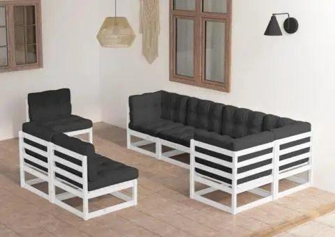 Set mobilier de grădină cu perne, 8 piese, lemn masiv de pin - 1/5