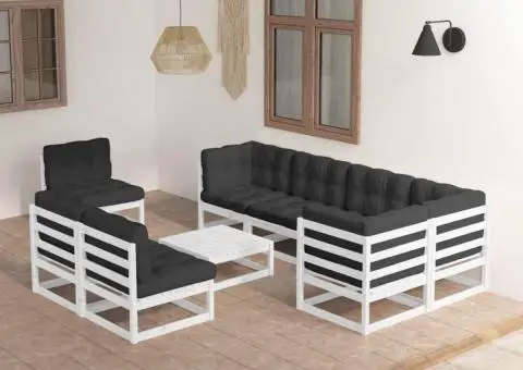 Set mobilier de grădină cu perne, 9 piese, lemn masiv de pin - 1/5