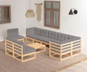 vidaXL Set mobilier grădină cu perne, 10 piese, lemn masiv de pin