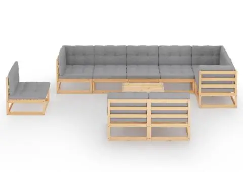 Set mobilier grădină cu perne, 10 piese, lemn masiv de pin - 3/5