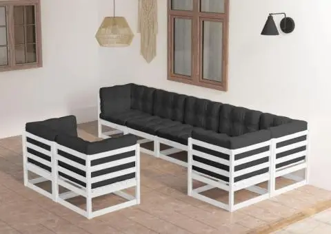 Set mobilier de grădină cu perne, 8 piese, lemn masiv de pin - 1/5