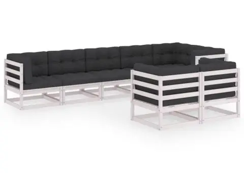 Set mobilier de grădină cu perne, 8 piese, lemn masiv de pin - 2/5