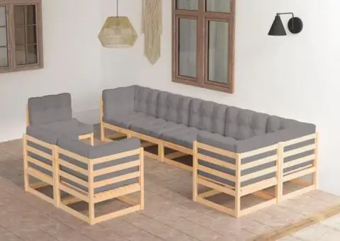 Set mobilier grădină cu perne, 9 piese, lemn masiv de pin - 1/5