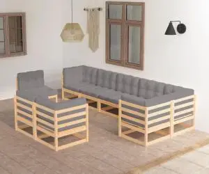 vidaXL Set mobilier grădină cu perne, 9 piese, lemn masiv de pin