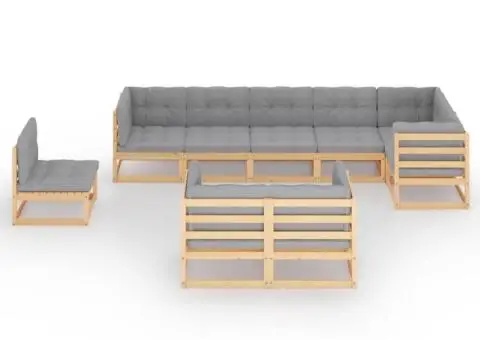 Set mobilier grădină cu perne, 9 piese, lemn masiv de pin - 3/5