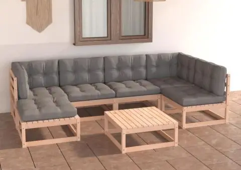 Set mobilier de grădină cu perne, 7 piese, lemn masiv de pin - 1/5