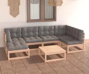 vidaXL Set mobilier de grădină cu perne, 7 piese, lemn masiv de pin