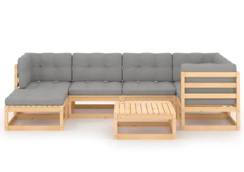 Set mobilier de grădină cu perne, 7 piese, lemn masiv de pin - 3/5