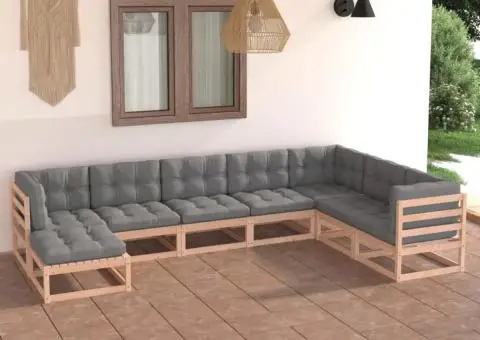 Set mobilier de grădină cu perne, 8 piese, lemn masiv de pin - 1/5