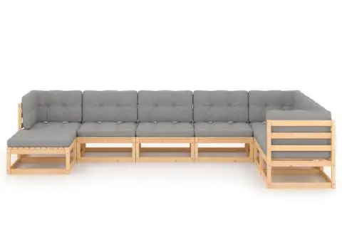Set mobilier de grădină cu perne, 8 piese, lemn masiv de pin - 3/5
