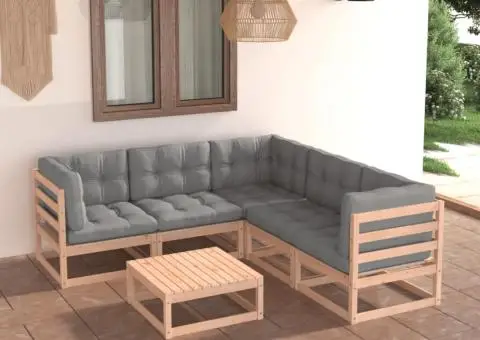 Set mobilier de grădină cu perne, 6 piese, lemn masiv de pin - 1/5