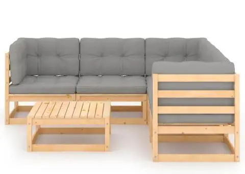 Set mobilier de grădină cu perne, 6 piese, lemn masiv de pin - 3/5