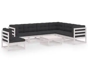 vidaXL Set mobilier grădină cu perne, 8 piese, alb, lemn masiv de pin