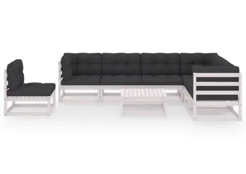 Set mobilier grădină cu perne, 8 piese, alb, lemn masiv de pin - 2/5