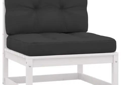 Set mobilier grădină cu perne, 8 piese, alb, lemn masiv de pin - 4/5