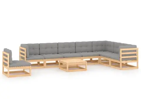 Set mobilier grădină cu perne, 9 piese, lemn masiv de pin - 1/5
