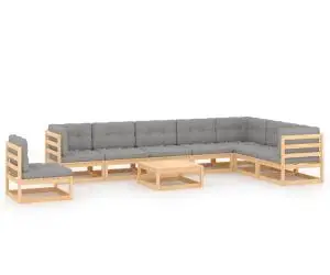 vidaXL Set mobilier grădină cu perne, 9 piese, lemn masiv de pin