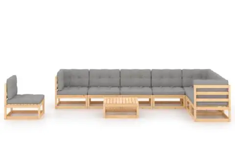 Set mobilier grădină cu perne, 9 piese, lemn masiv de pin - 2/5