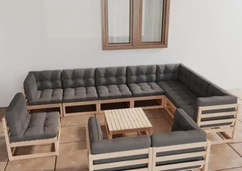 Set mobilier grădină cu perne, 11 piese, lemn masiv de pin - 1/5