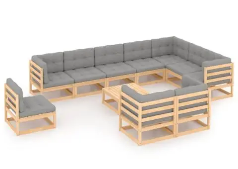 Set mobilier grădină cu perne, 11 piese, lemn masiv de pin - 2/5