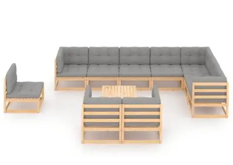 Set mobilier grădină cu perne, 11 piese, lemn masiv de pin - 3/5