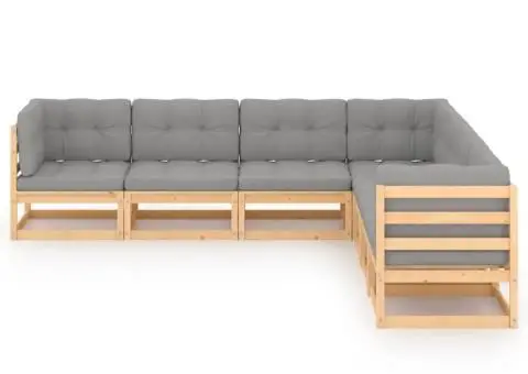 Set mobilier de grădină cu perne, 7 piese, lemn masiv de pin - 2/5