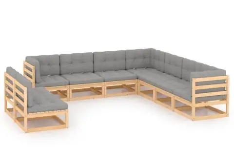 Set mobilier grădină cu perne, 9 piese, lemn masiv de pin - 1/5