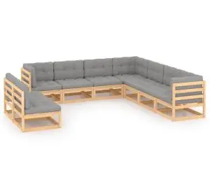 vidaXL Set mobilier grădină cu perne, 9 piese, lemn masiv de pin