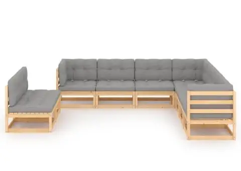 Set mobilier grădină cu perne, 9 piese, lemn masiv de pin - 2/5