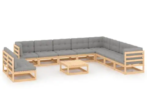 Set mobilier grădină cu perne, 11 piese, lemn masiv de pin - 1/5