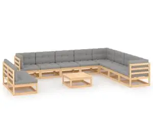 vidaXL Set mobilier grădină cu perne, 11 piese, lemn masiv de pin