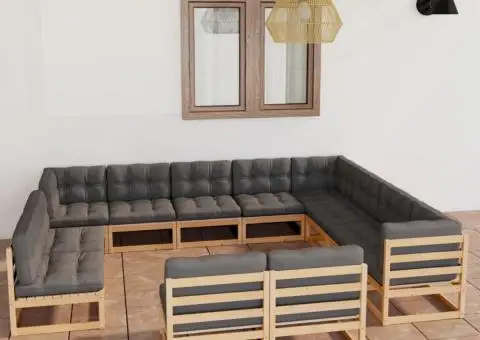 Set mobilier grădină cu perne, 12 piese, lemn masiv de pin - 1/5