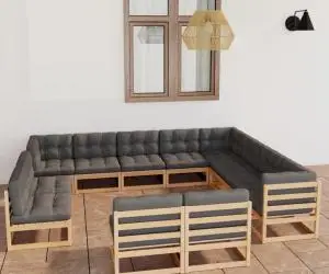 vidaXL Set mobilier grădină cu perne, 12 piese, lemn masiv de pin