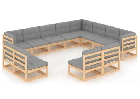Set mobilier grădină cu perne, 12 piese, lemn masiv de pin - 2/5