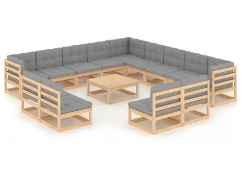Set mobilier de grădină cu perne, 14 piese, lemn masiv de pin - 1/5