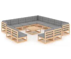 vidaXL Set mobilier de grădină cu perne, 14 piese, lemn masiv de pin