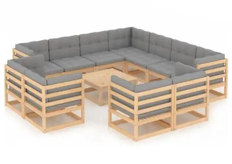 Set mobilier de grădină cu perne, 12 piese, lemn masiv de pin - 2/5