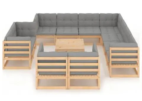 Set mobilier de grădină cu perne, 12 piese, lemn masiv de pin - 3/5