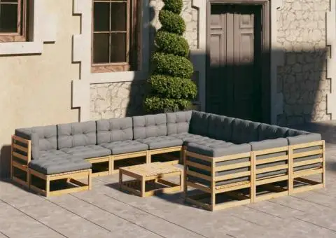 Set mobilier de grădină cu perne, 13 piese, lemn masiv de pin - 1/5