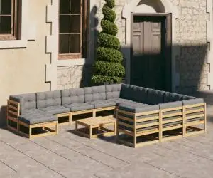 vidaXL Set mobilier de grădină cu perne, 13 piese, lemn masiv de pin