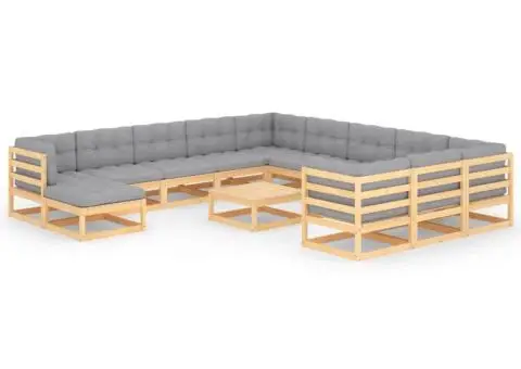 Set mobilier de grădină cu perne, 13 piese, lemn masiv de pin - 2/5