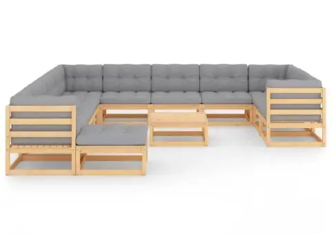 Set mobilier de grădină cu perne, 13 piese, lemn masiv de pin - 3/5