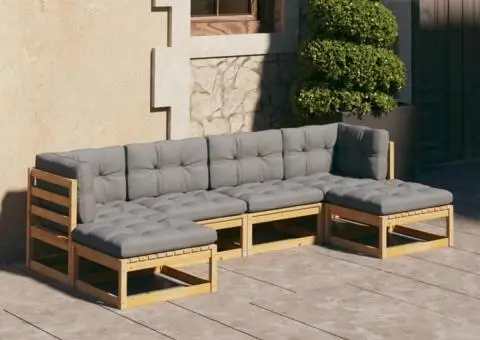 Set mobilier de grădină cu perne, 6 piese, lemn masiv de pin - 1/5