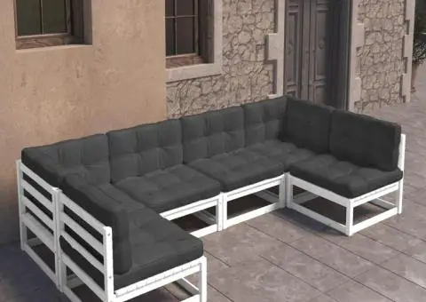 Set mobilier de grădină cu perne, 6 piese, alb, lemn masiv pin - 1/5