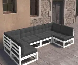vidaXL Set mobilier de grădină cu perne, 6 piese, alb, lemn masiv pin