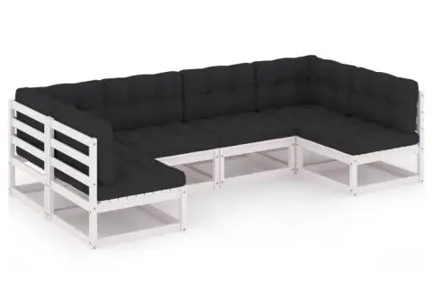 Set mobilier de grădină cu perne, 6 piese, alb, lemn masiv pin - 2/5