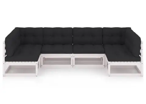 Set mobilier de grădină cu perne, 6 piese, alb, lemn masiv pin - 3/5