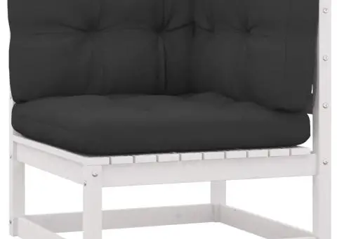 Set mobilier de grădină cu perne, 6 piese, alb, lemn masiv pin - 4/5