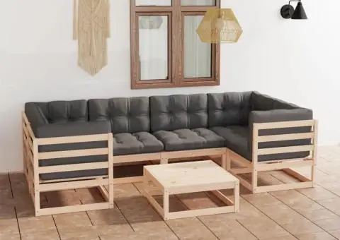 Set mobilier de grădină cu perne, 7 piese, lemn masiv de pin - 1/5