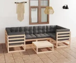 vidaXL Set mobilier de grădină cu perne, 7 piese, lemn masiv de pin